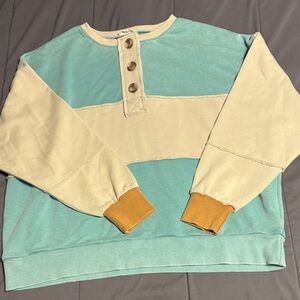🌟 Easel Teal and Cream Sweatshirt with Mustard Accents